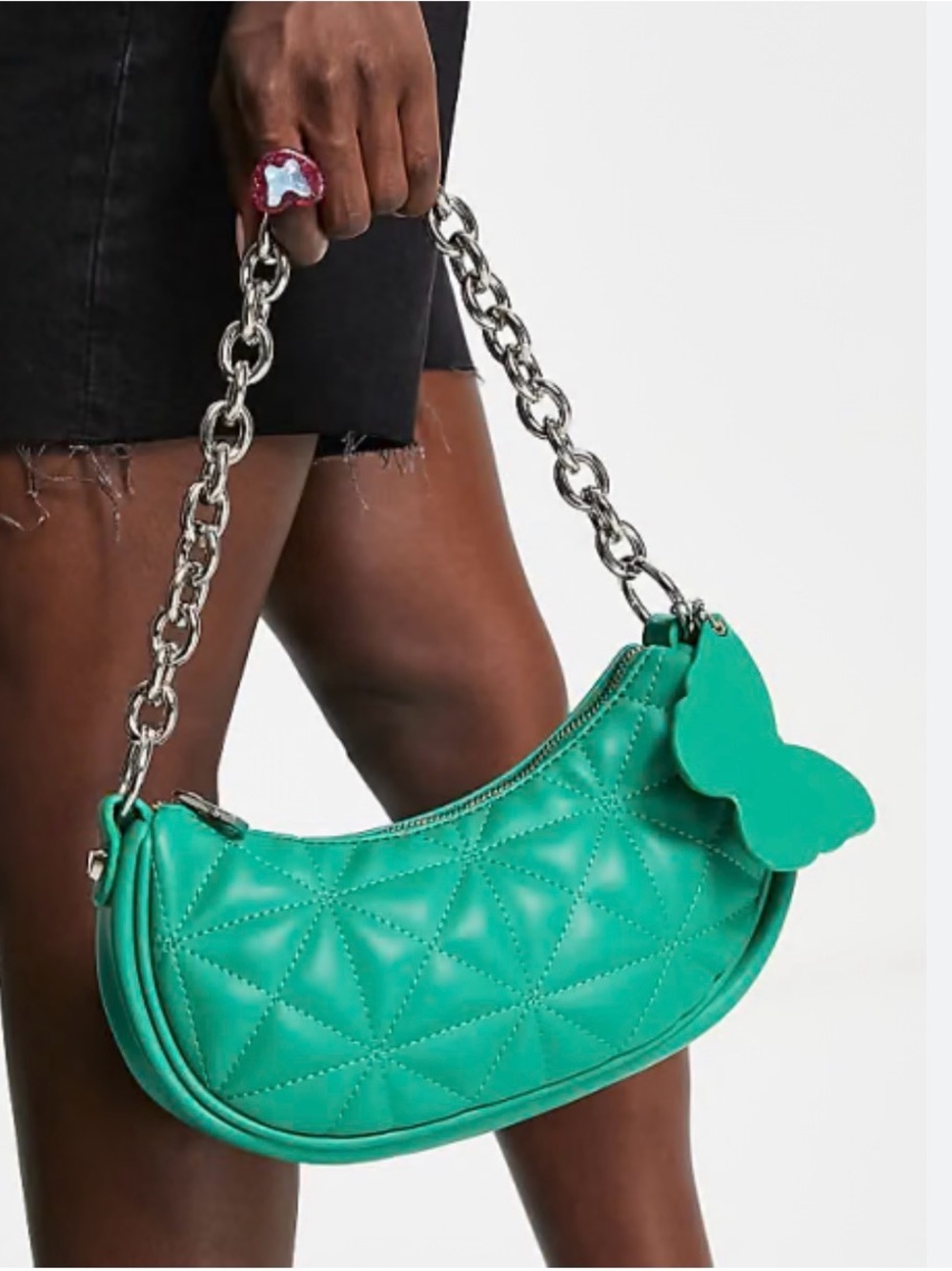 {NWT} SKINNYDIP Quilted Green Butterfly Accent Shoulder Bag